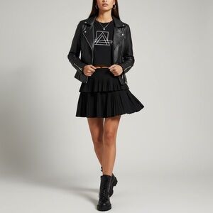 Dazzle Fashion Black Pleated High Waist Tiered Mini Skirt Sz Medium